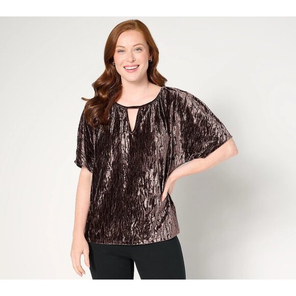 BEAUTIFUL by Lawrence Zarian Crinkle Velvet Top Size XL Chestnut Brown Modern - Picture 1 of 7
